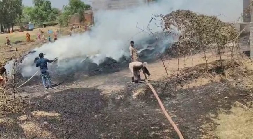 खलिहान में लगी आग, 800 बोझा गेहूं खाक