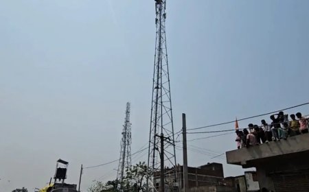 जमीन म्यूटेशन से नाराज युवक चढ़ा टावर पर अंचलाधिकारी को बुलाने की मांग